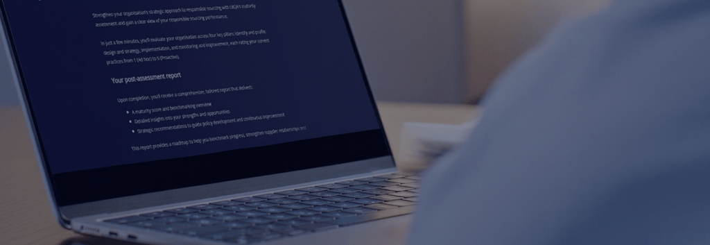 LRQA's Responsible sourcing self-assessment tool on a laptop screen